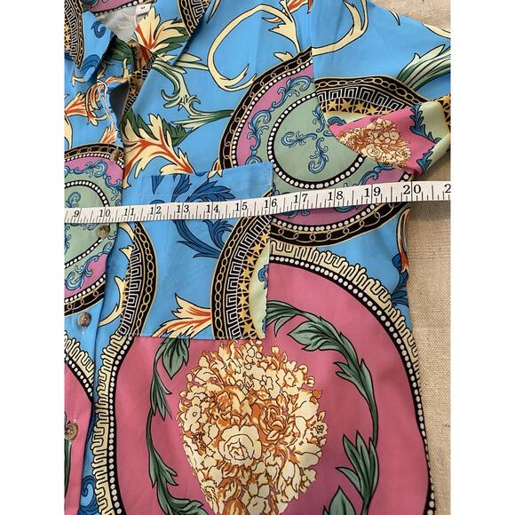 NWT Made with Love Blouse Womens Medium Boho Silky Blue Collared Button Up Shirt - Picture 10 of 14